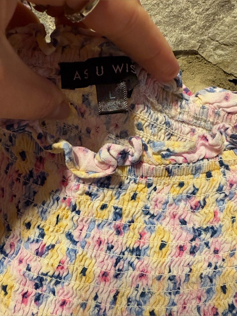 As U Wish Pink Blue Yellow Smocked Floral women’s dress